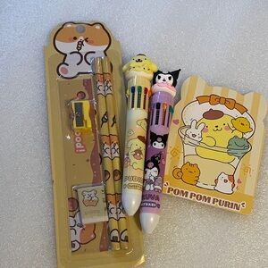 Pom Pom Purin Stationery Set, With Pencils and Pens + Notebook NIP